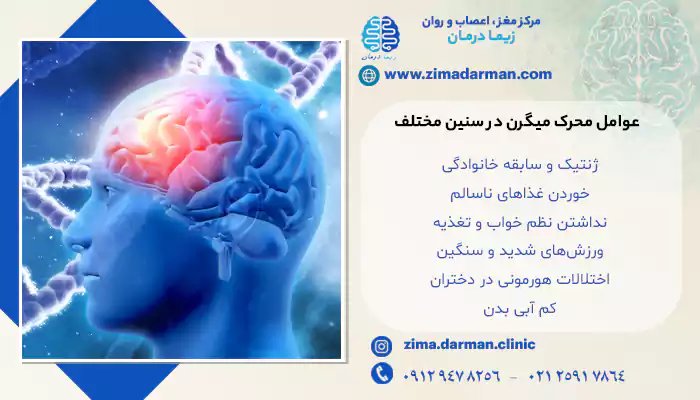 عوامل محرک میگرن در سنین مختلف | میگرن از چه سنی شروع میشود