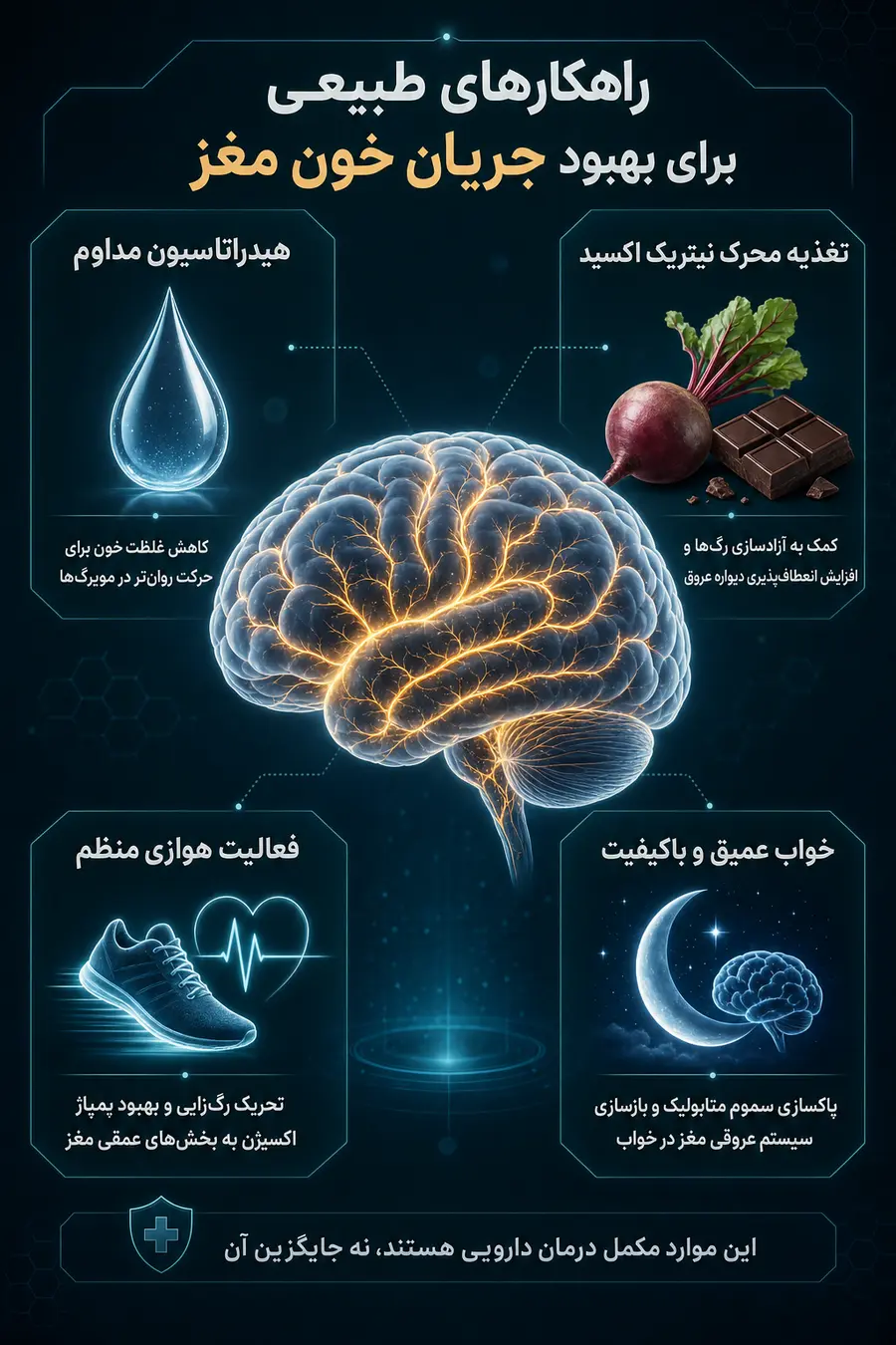 اینفوگرافی راهکارهای طبیعی برای بهبود جریان خون مغز